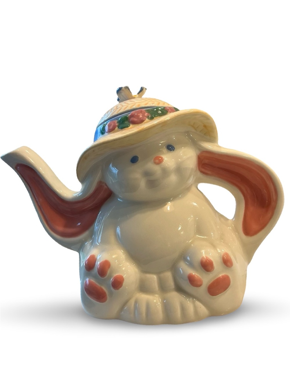 Vintage Treasure Craft Whimsical Bonnet Bunny Teapot 10” 1991